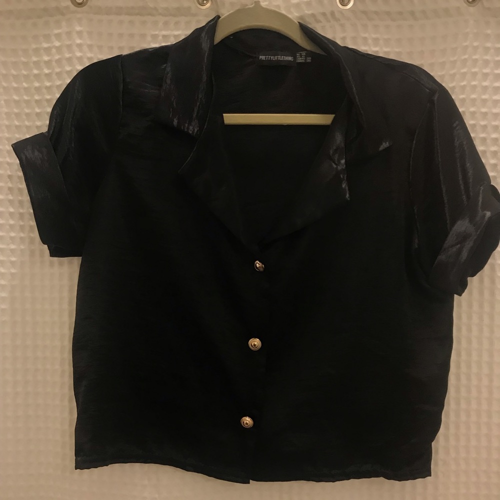 Pretty Little Thing, Black, Silk, Crop top